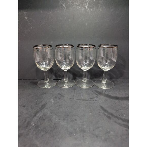 Silver‎ Rimmed Cocktail Glasses Stemware, Set of 4, Midcentury Barware, 4 Oz - Picture 1 of 9